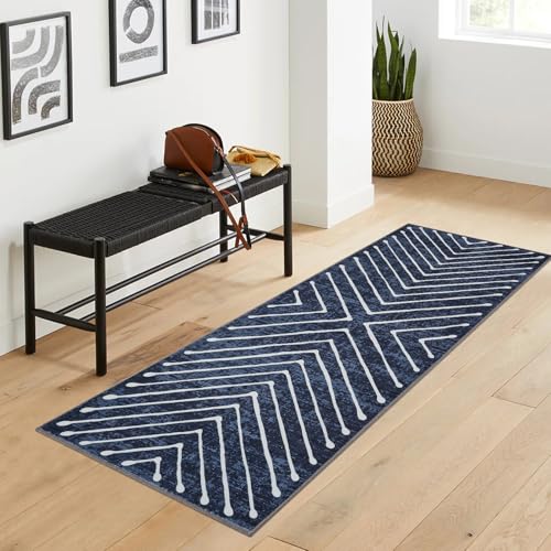 ROYHOME Washable Runner Rug 2x6 Non Slip Hallway Runner Rug for Entryway - color: Navy, size: 2' x 6' (Runner)