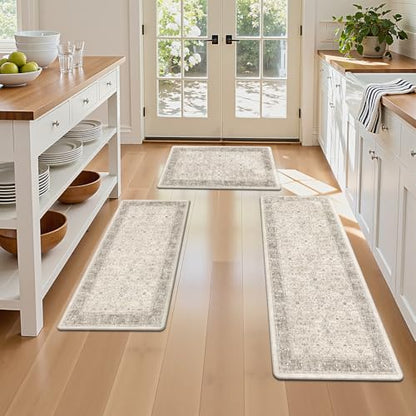 Pauwer Anti Fatigue Kitchen Floor Mats Set of 3, Cushioned Rugs, Khaki - color: Khaki