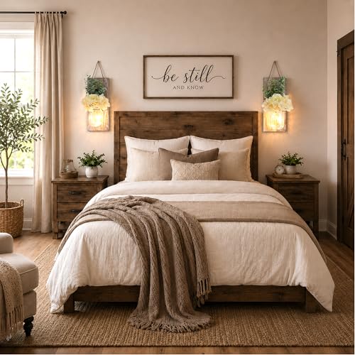 Rustic Wall Decor Set of 2, Brown - color: 13.4"H Brown + Rose