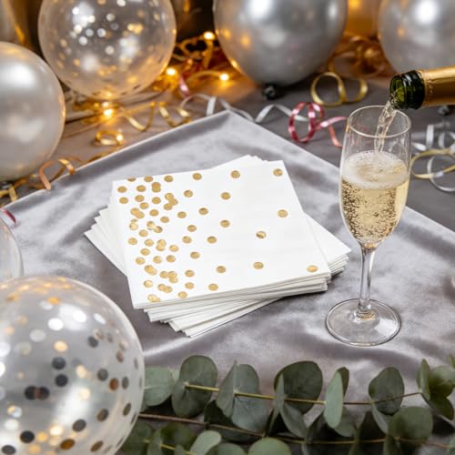 80 Pack of White Paper Cocktail Napkins with Gold Foil Polka Dot Confetti，Polka Dot Party Supplies(5 x 5 in，3-ply) (gold) - style: Gold Dot