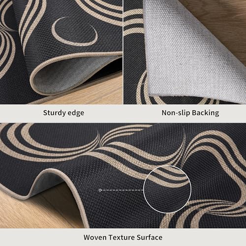 Tangsoo Easy Jute 6x9 Non-Slip Washable Area Rug for Living Room Office - color: Black Arc, size: 6' x 9'(Rectangular)