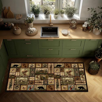 Cabin Rustic Rugs 2x5 Hallway Runner Rug,Deer Wildlife Kitchen Rug - size: 2'x5'