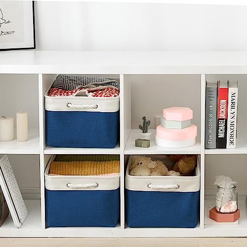 TheWarmHome Organization and Storage Basket for Organizing - X Large 3 Pack 17.7L×13.8W×9.8H in Collapsible Storage Bin for Shelves, Basket for Gifts Empty Toys Organizer Gift (White & Jean Blus) - color: White & Blue, size: 3PCS/X Large -17.7Lx13.8Wx9.8H