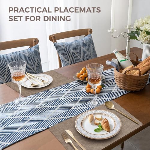 NCUE Vinyl Placemats Set of 4, 17"x12" Wipeable Place Mats with Coasters - color: Light Coffee, size: Set of 4