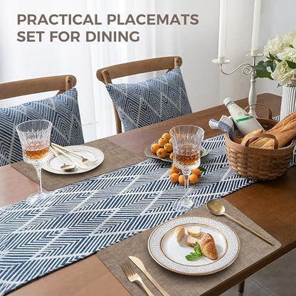 NCUE Vinyl Placemats Set of 8, 17"x12" Wipeable Place Mats with Coasters - color: Light Coffee, size: Set of 8