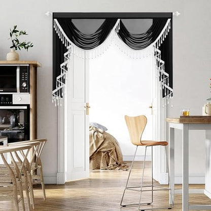 VOGOL Sheer Waterfall Valance with 2 Swags, 59 x 43, 1 Panel, Black - color: Black, size: 59"W x 43"L (Pack of 1)