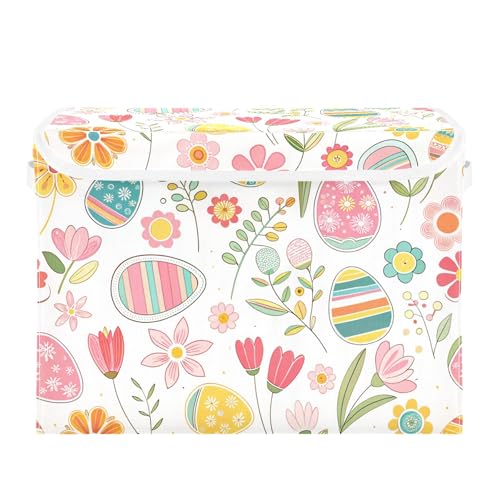 Easter Flower Eggs Storage Bins with Lids and Carrying Handle,Foldable Storage Boxes Organizer Containers Baskets Cube with Cover for Home Bedroom Closet Office - color: Easter Flower Eggs