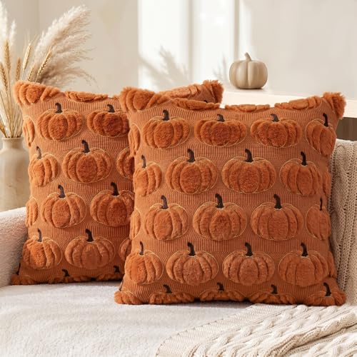 AVOIN colorlife Caramel Fall Pumpkin Throw Pillow Covers 20x20 Inch - color: Caramel, size: 20" x 20" (Pack of 2)