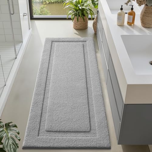 LUMI Ultra Soft Bathroom Runner Rugs, Non Slip Bath Mat 24x60, Grey - color: Grey, size: 24" X 60"