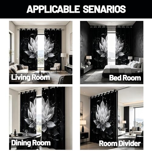 Black and Grey Blackout Curtains, Lotus Drapes 63 inches length, 2 Panels - color: Black and White, size: 52"W x 63"L (Pack of 2)