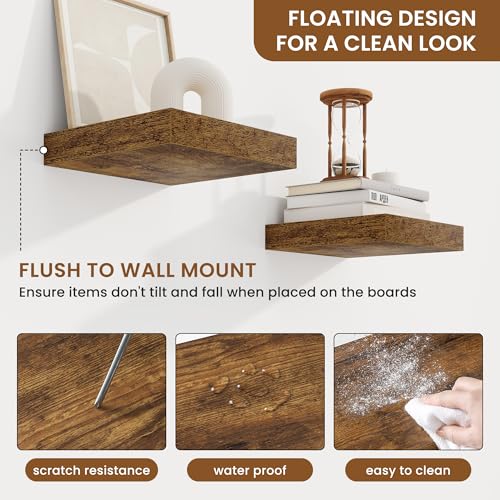 Floating Shelves for Wall, Wall Mounted Wood Shelves, Brown, Set of 3, 6.5” - color: Rustic Brown, size: 6.5"W x 6.5"D , 3 Pack