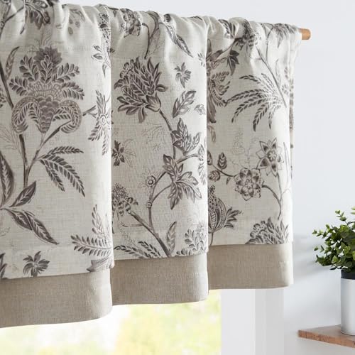 jinchan Floral Valance Curtain Linen 16 Inch Farmhouse 1 Panel Grey - color: Jacobean | Grey, size: 50"W x 16"L (Pack of 1)