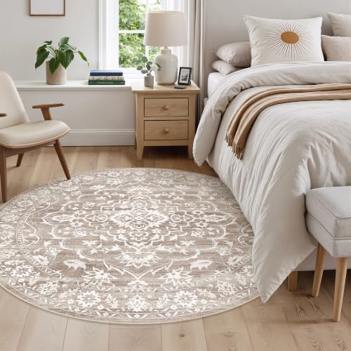 Soalmost Washable Round Rug 5ft for Living Room,Soft Circle Rug Light Brown - color: Light Brown, size: 5' (Round)