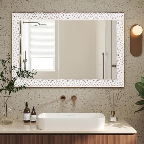 36x24 Inch Farmhouse Rectangle Wall Mirrors with Wooden Frame - color: I - Rectangular - 36x24 in