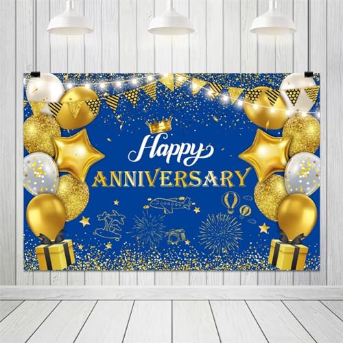 Happy Anniversary Backdrop 7x5ft Navy Blue Banner Background - size: 7x5ft