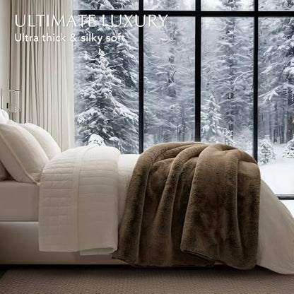 EverGrace Faux Chinchilla Fur Throw Blanket, 60"x80", Brown Sable - color: Brown Sable, size: 60"x80"