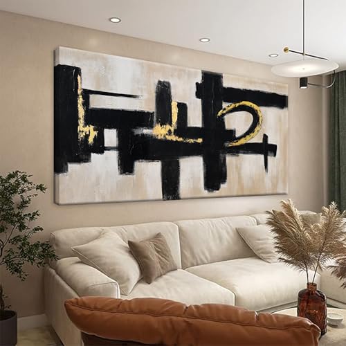 Black And Off-White Abstract Canvas Wall Art For Living Room Prints 24 x 48 - color: black gold, size: 48"L x 24"W