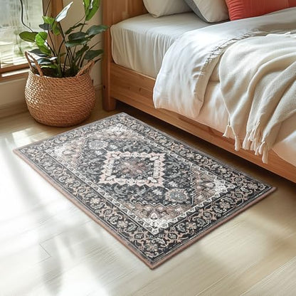 Lessymo 2 x 3 Entryway Rug, Washable Boho Area Rug for Bedroom, Black Brown - color: Black Brown, size: 2' x 3' (Rectangular)