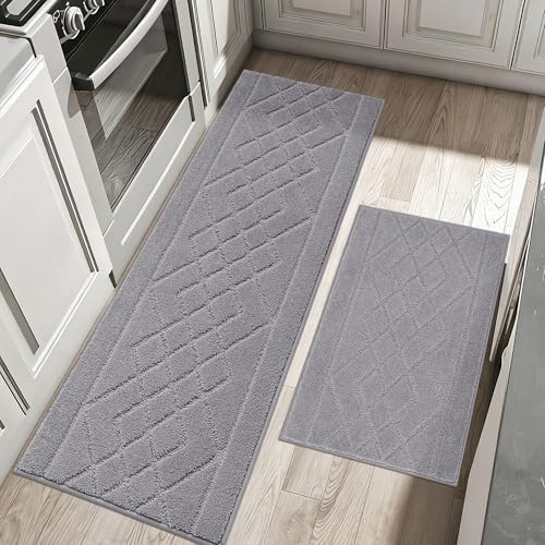 BEQHAUSE Kitchen Rugs Set of 2 Non Slip Runner, 20"x30"+20"x48", Grey - color: Grey, size: 20" X 30" + 20" X 48"