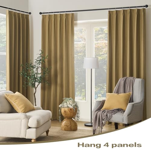 DUALIFE Gold Tan Pinch Pleated Blackout Curtains 63 Inches Long, Back Tab with Hooks, Linen Full Black Out Thermal Insulated Track Curtain for Bedroom Living Room,40 W x 63 L, 2 Panels - color: Gold Tan, size: 40"W x 63"L (Pack of 2)