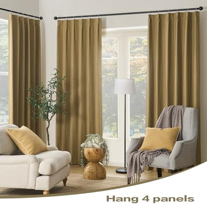 DUALIFE Gold Tan Pinch Pleated Blackout Curtains 63 Inches Long, Back Tab with Hooks, Linen Full Black Out Thermal Insulated Track Curtain for Bedroom Living Room,40 W x 63 L, 2 Panels - color: Gold Tan, size: 40"W x 63"L (Pack of 2)