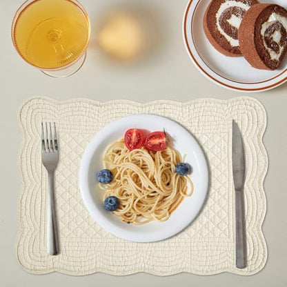 HOMBYS Quilted Placemats Set of 6 Washable-13x18 inches Rectangular Placemats for Kitchen Table-100% Cotton Fabric Rectangular Table Mats, (Flax) - color: Flax