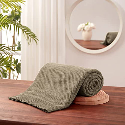 TREELY 100% Cotton Khaki Knitted Throw Blanket 50"x60" - color: Khaki, size: Throw(50" x 60")