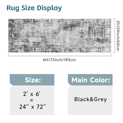 2x6 Washable Kitchen Runner Rug: Abstract Non Slip Throw Door Mat Black - color: Black, size: 2' x 6' (Runner)