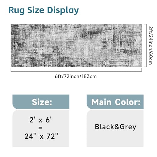 2x6 Washable Kitchen Runner Rug: Abstract Non Slip Throw Door Mat Black - color: Black, size: 2' x 6' (Runner)