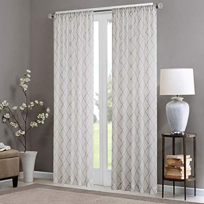 Madison Park Embroidered Diamond Irina Sheer Curtain 50x95 White/Grey - color: White/Grey, size: 50"W x 95"L (Pack of 1)