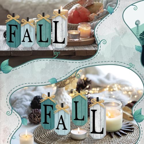 Britimes Fall Tiered Tray Sign, Rustic Firework, 4 Pack, Wooden Block Decor - style: Blue Fall Lettered