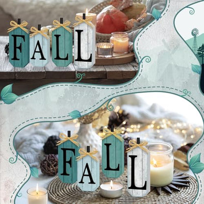 Britimes Fall Tiered Tray Sign, Rustic Firework, 4 Pack, Wooden Block Decor - style: Blue Fall Lettered