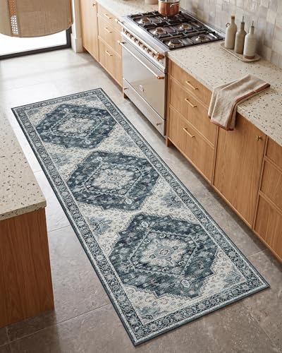 Garvee Navy Blue Boho Washable 2.5x10 Runner Rug for Kitchen Hallways Entryway - color: Navy Blue, size: 2'6" x 10' (Rectangular)