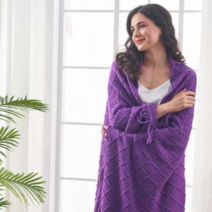 inhand Purple Knitted Throw Blanket for Couch and Bed, 50"x60" - color: Purple, size: 50"x60"