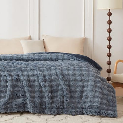 COOVA Soft Bubble Faux Fur Throw Blanket, 50"x60", Cationic Dark Blue - color: Cationic Dark Blue, size: 50“x60”
