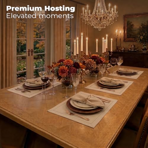 Signature Linen™ by D'Moksha, Light Natural Placemats Set of 4, 14 x 19 Inch, 100% Pure Linen Table Mats, Hemstitch, Machine Washable Cloth Placemats- Fall, Weddings, Outdoor Hosting - color: Light Natural, size: Set of 4 (14 X 19 Inch)