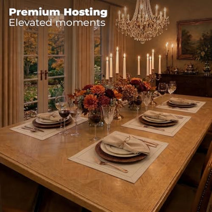 Signature Linen™ by D'Moksha, Light Natural Placemats Set of 4, 14 x 19 Inch, 100% Pure Linen Table Mats, Hemstitch, Machine Washable Cloth Placemats- Fall, Weddings, Outdoor Hosting - color: Light Natural, size: Set of 4 (14 X 19 Inch)