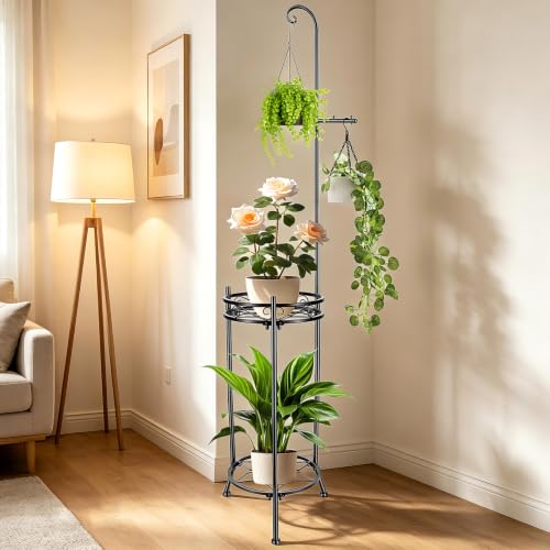Plant Stand,Adjustable 3 Tier Potted Holder Flower Pot Stand with Hangers