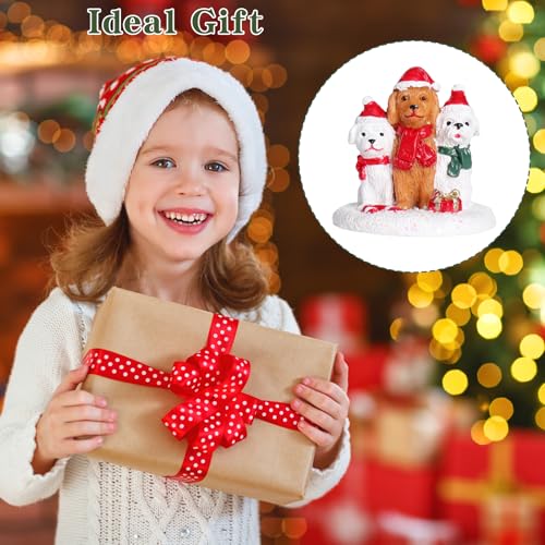 Christmas Village Accessories Three Dogs Ornament with Santa Hat Funny Gift - color: White and Brown
