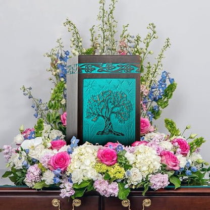 Tree of Life Wooden Urn for Human Ashes, X-Large 250 Cu in, Teal - color: Teal Green, size: X-Large (250 cu in)