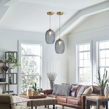 KCO Lighting Smoked Glass Globe Pendant Light Antique Gold Pendant Lights Nordic Blown Glass Pendant Light Single Hanging Light Fixture Mid Century Modern Entry Lighting - color: 15cm-Smoke Gray