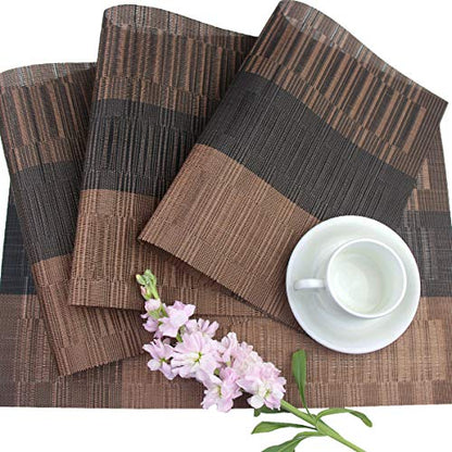 PIGCHCY Placemats,Durable Placemats for Dining Table,Washable Woven Vinyl Kitchen Placemats Set of 4 (Brown) - color: A: Brown, size: 4 Placemats