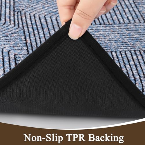 Pauwer Non Slip Kitchen Rugs Sets of 2, Washable Soft Kitchen Mats, Blue - color: Blue, size: 19"x32"+19"x47"