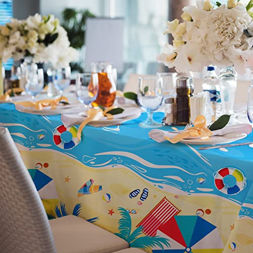 Gatherfun Beach Theme Party Supplies Summer Pool Disposable Tablecloth Plastic Waterproof Table Cover for Hawaiian Party Birthday Decorations, 3 Pack 54X108inch - style: Beach