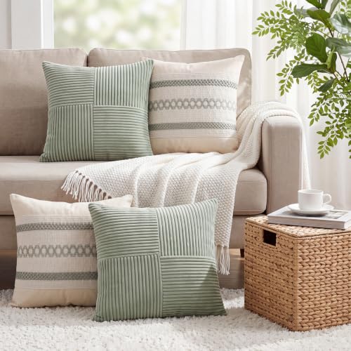 Gilprop 4 Pcs Sage Green Decorative Throw Pillow Covers 20x20 Pillow Case - color: Sage Green, size: 20" X 20"