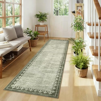 GarveeHome Non Slip 2x10 Hallway Runner Low Pile Washable Neutral Carpet - color: Green, size: 2'x10' (Runner)