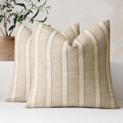 FIOUOVO Striped Linen Throw Pillow Covers 20x20 Set of 2, Natural Linen - color: Natural Linen, size: 20" x 20" (Pack of 2)