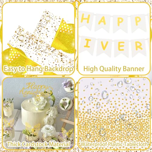Happy Anniversary Decorations, 89pcs Wedding & Work Anniversary Party Decorations for Women Men, 50th 60th 30th 20th, Backdrop, Banner, Tablecloth, Foil & Latex Balloons, Cake Topper