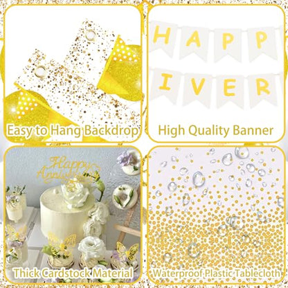 Happy Anniversary Decorations, 89pcs Wedding & Work Anniversary Party Decorations for Women Men, 50th 60th 30th 20th, Backdrop, Banner, Tablecloth, Foil & Latex Balloons, Cake Topper