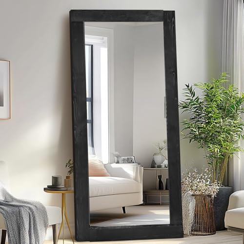 71x32in Full Length Mirror, Solid Wood Convex Frame, Black - color: Black-convex Frame, size: 71"L x 32"W